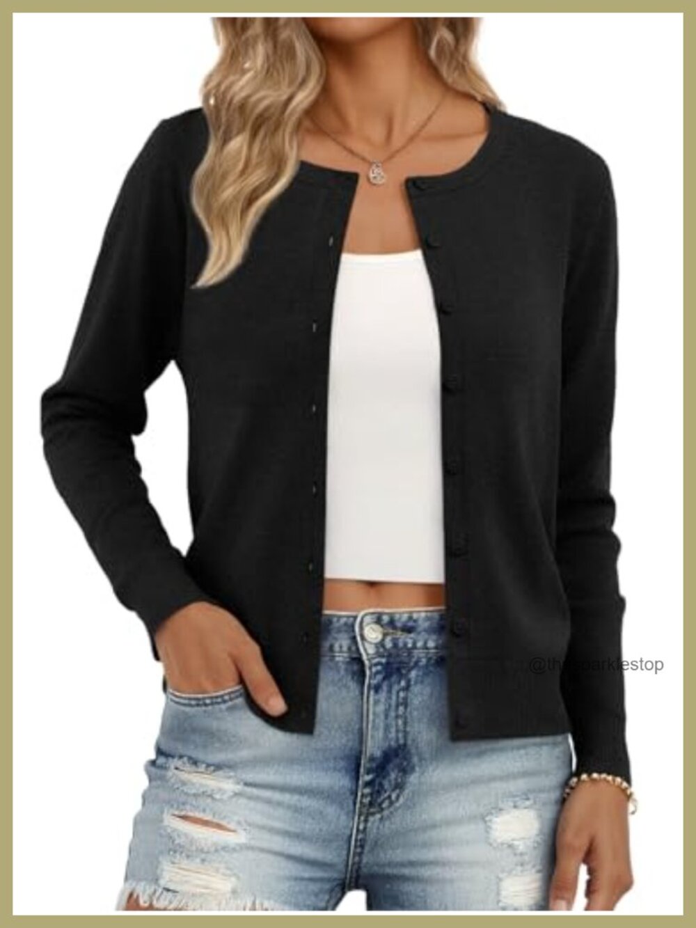 Women's Lightweight Knit Cardigan Button Long Sleeve Crew Neck